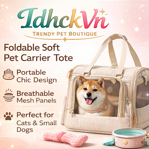 IdhckVn™ Foldable Soft Pet Carrier Tote, Chic Minimalist Pet Travel Bag with Mesh Panels & Zipper Closure, Portable Cat & Small Dog Carrier